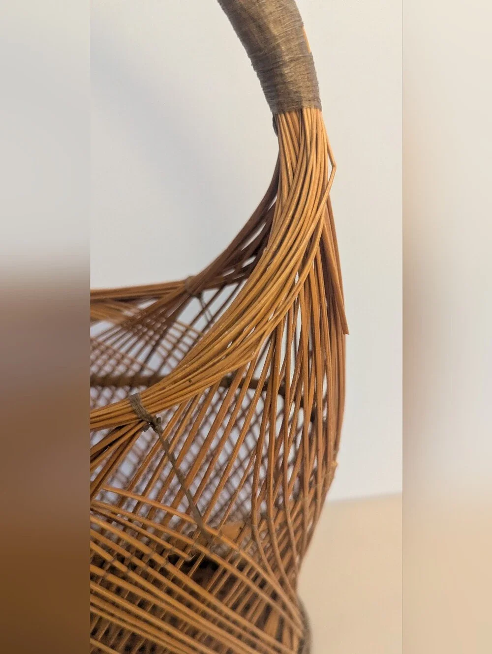Handwoven Natural Rattan Basket Tote with Arch Handle